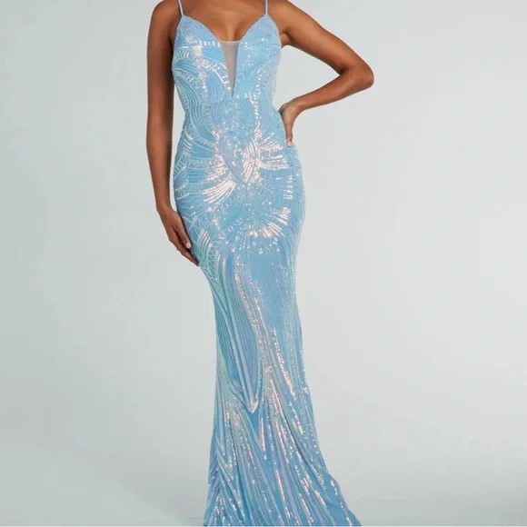 New Elegant Blue Sequin Dress 👗 Sz Small - Picture 4 of 5